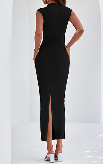 Women's Summer Maxi Dress Ruched Bodycon Sleeveless Evening Dresses