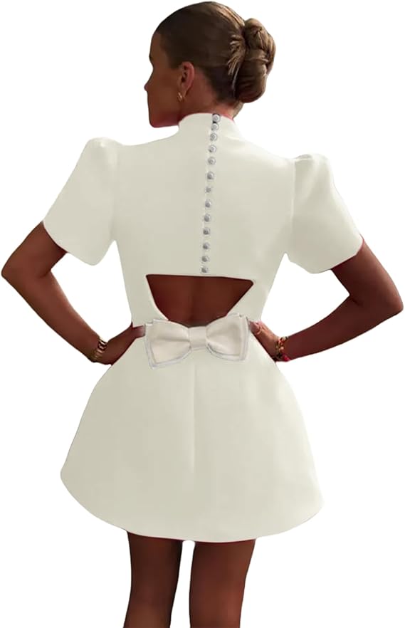 Women's Elegant Bow Backless Hollow Out  Homecoming Dresses