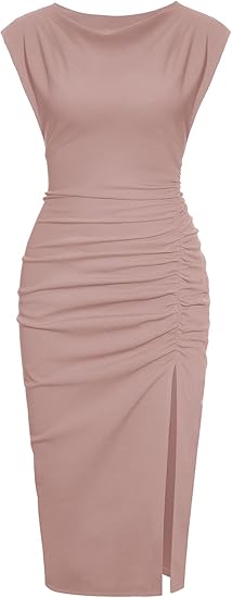 Women's Mock Neck Side Slit Ruched Full of charm Evening Dress