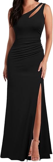 Women's One Shoulder Sleeveless Split Bodycon Evening Dress