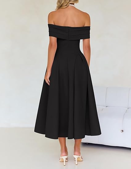 Women's Elegant Off Shoulder Short Sleeve Evening Dresses