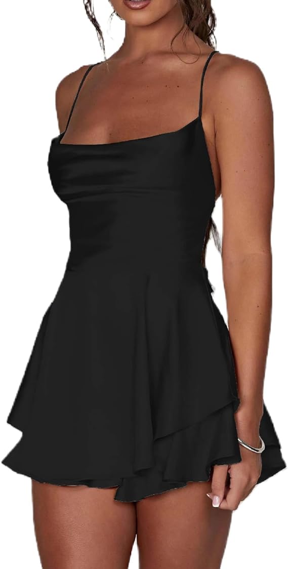 Tie Backless Cowl Neck Cocktail Party Silk Mini Homecoming Dresses