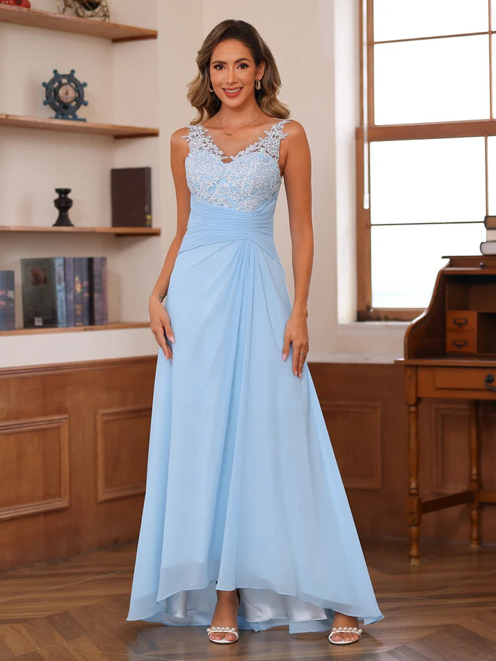 Princess V-Neck Appliques Ruched Mother of the Bride Dresses