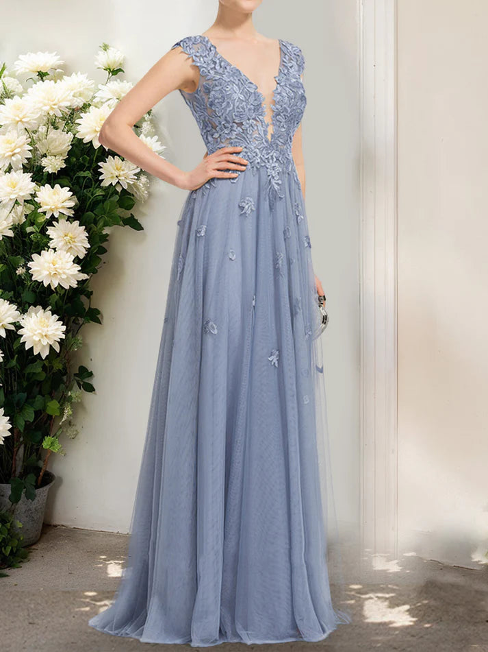 Princess V-Neck Sleeveless Applique Retract Your Waist  Prom Dresses