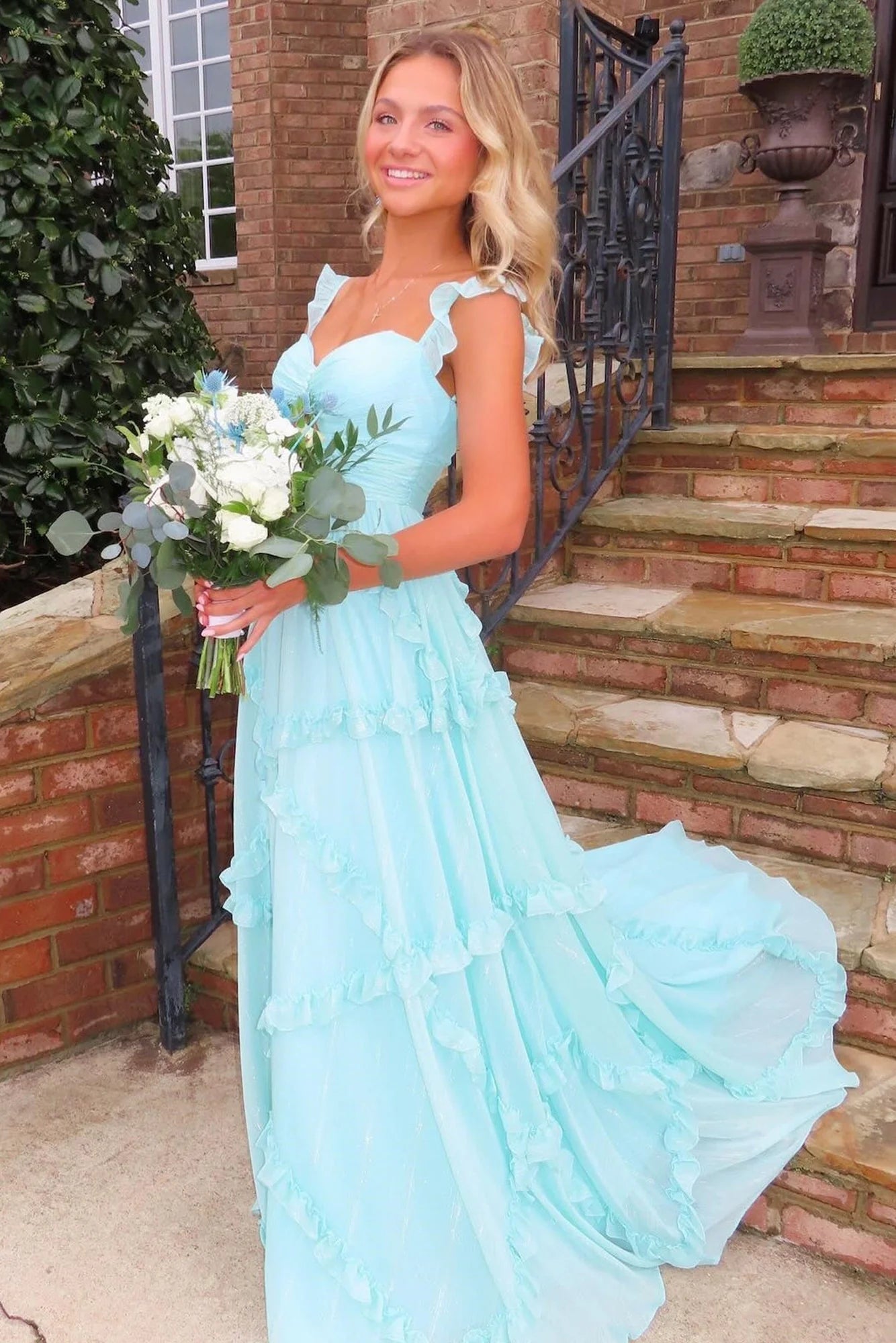 Charming A Line Sweetheart Blue Long Full Of Charm Prom Dress