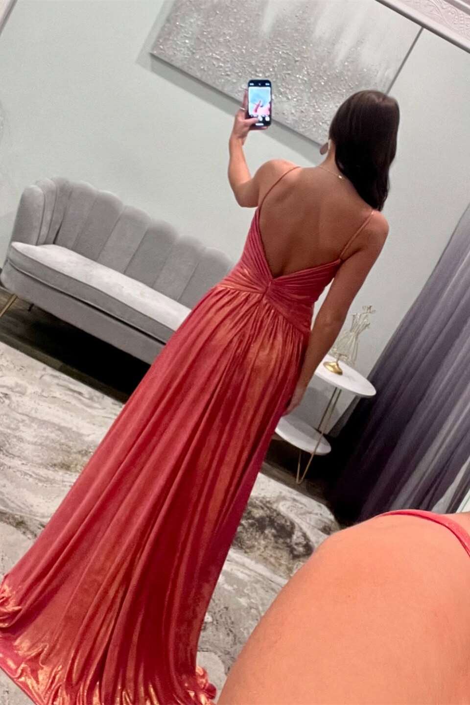 Straps Coral Twist Metallic Long Full Of Charm Prom Dresses