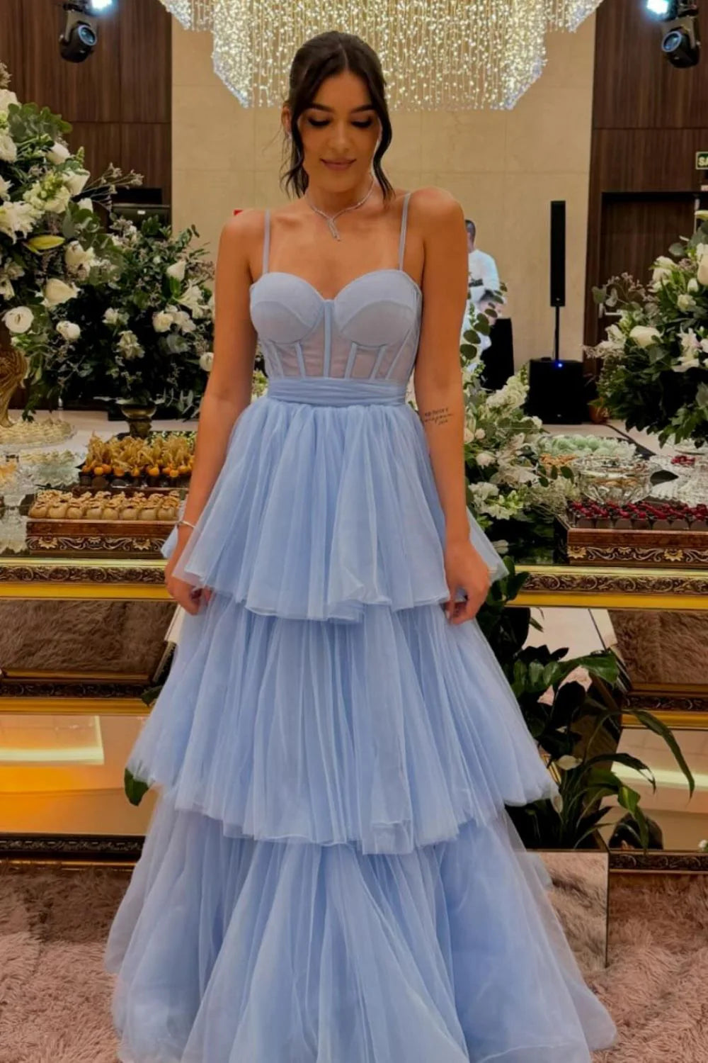 Princess A Line Spaghetti Straps Blue/Lavender Corset Full Of Charm Prom Dress
