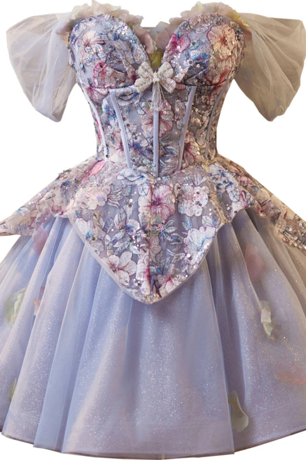Off the Shoulder Lilac Floral Sparkle TulleUnique Design Full Of Charm Homecoming Dresses