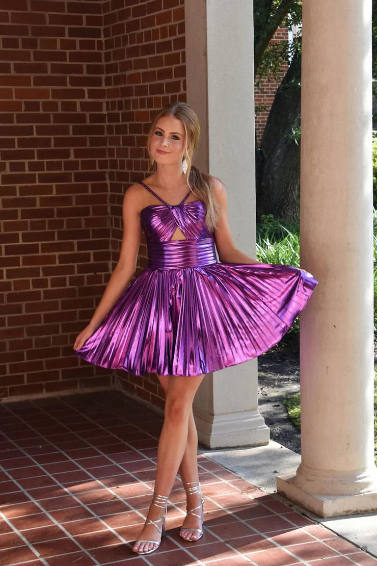 Cute A Line Straps Purple Sparkly Satin  Unique Design Homecoming Dress