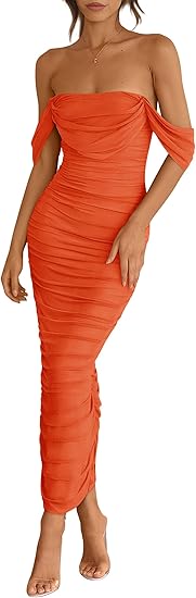 The Shoulder Dress Ruched Bodycon Sleeveless Evening Dress
