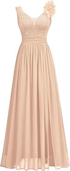 Women's Vintage V-Neck Sleeveless Sequined Split Formal Evening Maxi Dress