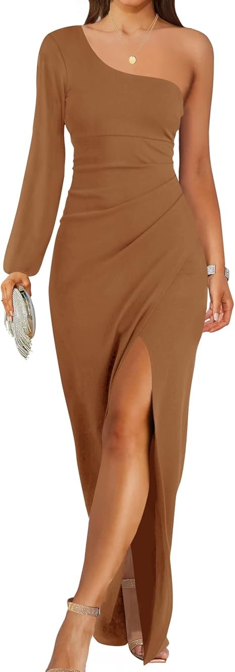 Women's One Shoulder Long Sleeve Full Of Charm Evening Dress