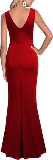 Women Sleeveless V Neck Split Evening Cocktail Long Evening Dress