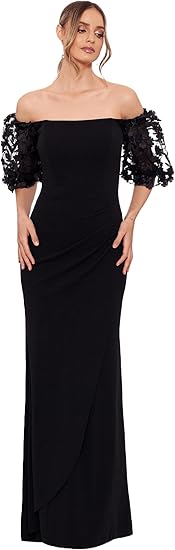 Women's Illusion Sleeve Off The Shoulder Long Evening Dress