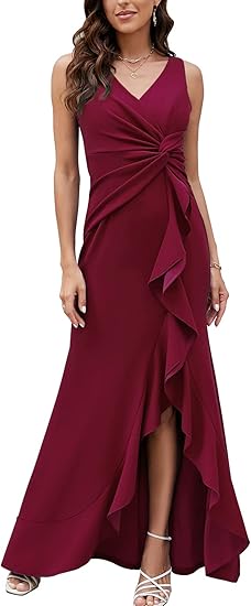 Women Elegant Evening Party Prom Dress Long Sexy V Neck Sleeveless Split Wrap