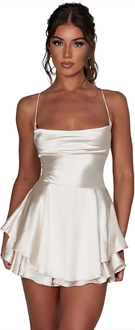 Women Sexy Spaghetti Strap Satin Full Of Charm Homecoming Dresses