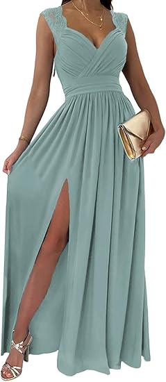 Formal Dresses Wrap V-Neck Ruched Sexy Bridesmaid Wedding Guest Maxi Dresses