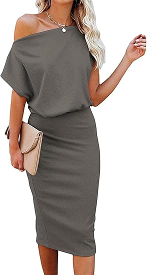 The Shoulder Short Sleeve Ribbed Casual Party Full Of Charm Evening Dress