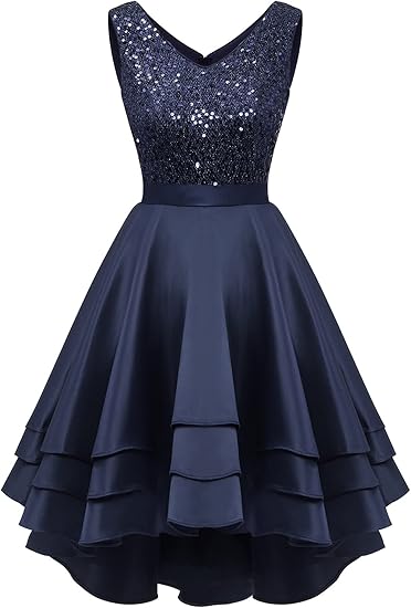 V Neck A-line High Low Satin Formal Homecoming Dresses