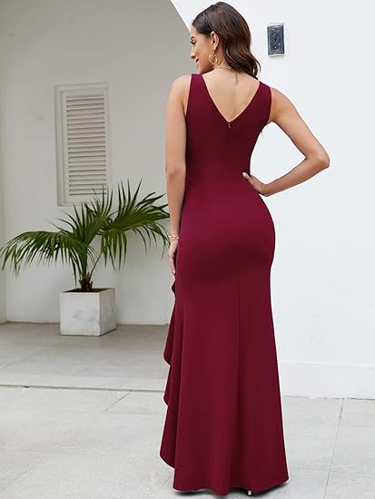 Women Elegant Evening Party Prom Dress Long Sexy V Neck Sleeveless Split Wrap