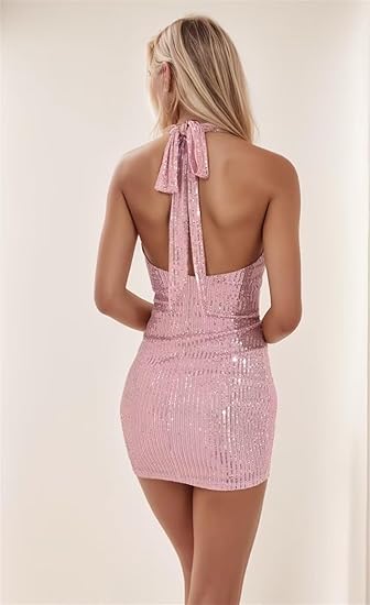 Short for Teens Halter Open Back Mini Tight PromHomecoming Dresses