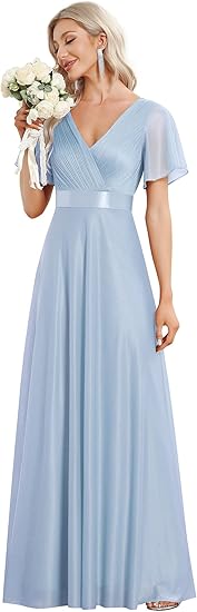 V Neck Short Sleeves A-line Glitter Full Of Charm Evening Dress