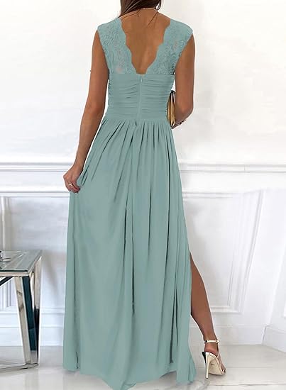 Formal Dresses Wrap V-Neck Ruched Sexy Bridesmaid Wedding Guest Maxi Dresses