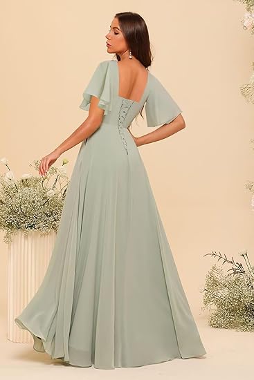 2025 Short Sleeves Pleated Aline Formal Evening Dresses