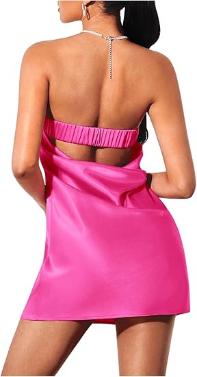 Women's Cut Out Back Strapless Satin Tube Bodycon Mini Homecoming Dresses