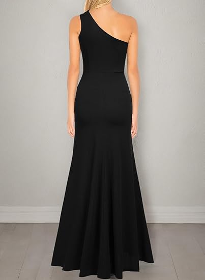 Women's One Shoulder Sleeveless Split Bodycon Evening Dress