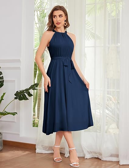 Women Halter Chiffon Wedding Bridesmaid Prom Dress