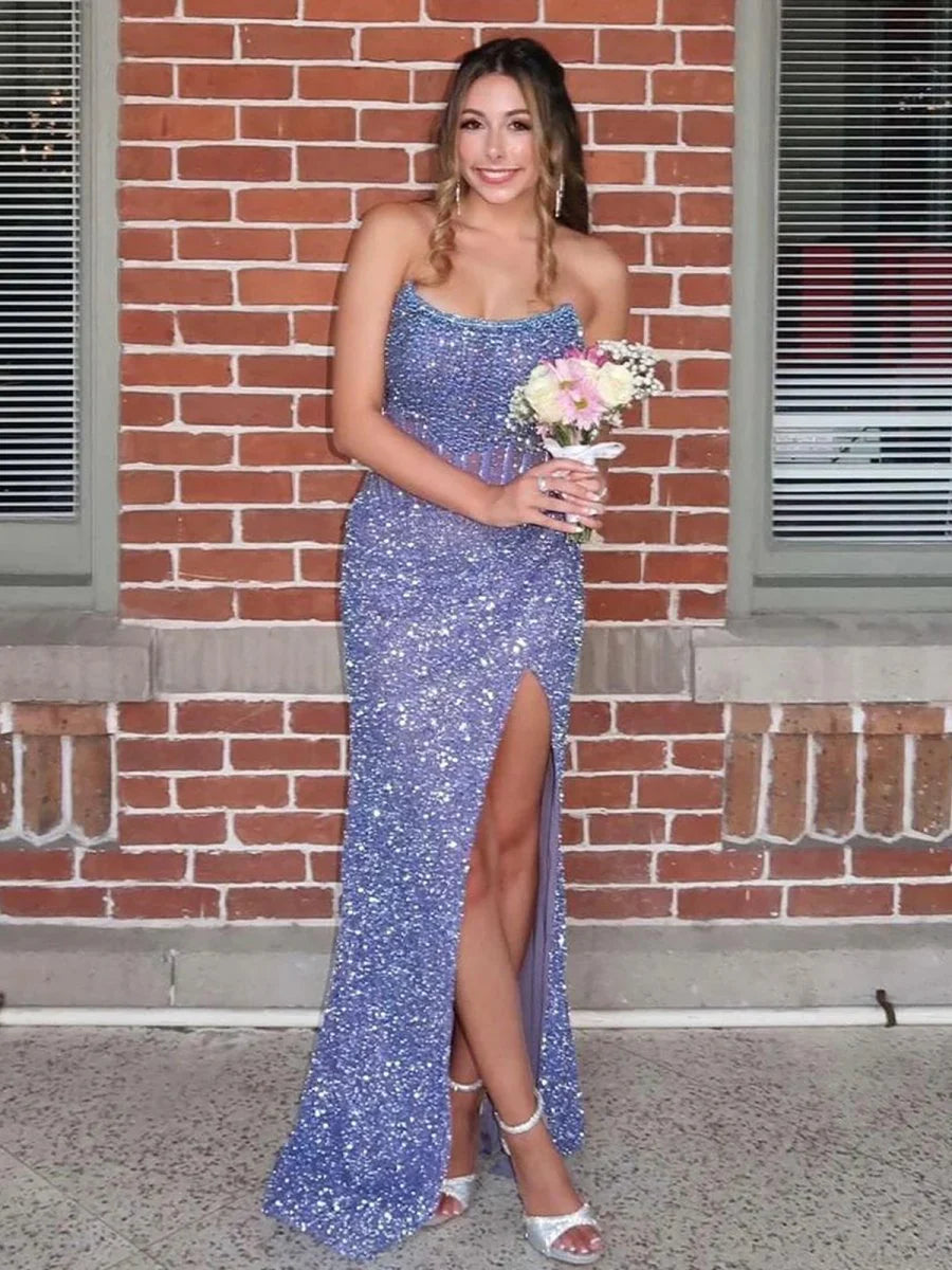 Strapless Mermaid Long Sequins Appropriate color matching Prom Dress