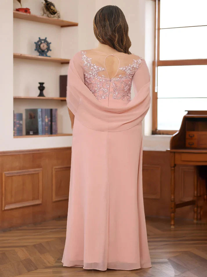 Princess Illusion Scoop Appliques Ruched Plus Size Mother of the Bride Dresses