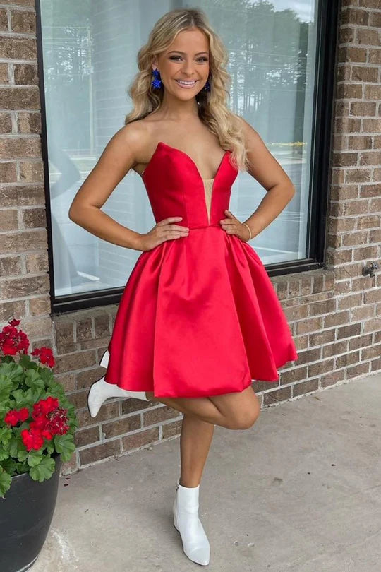 Red Strapless A-Line Short Full Of Charm Homecoming Dress