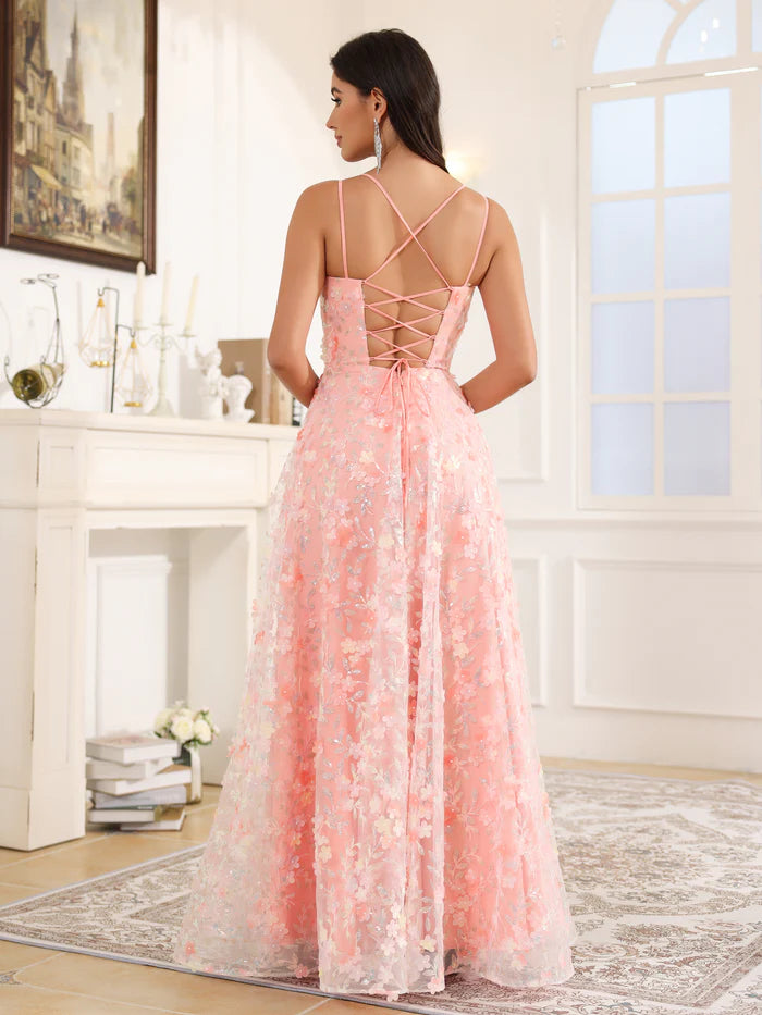 Lace Floor Length Spaghetti Straps A Line Exquisite Tailoring Prom Dress