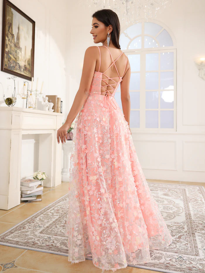 Lace Floor Length Spaghetti Straps A Line Exquisite Tailoring Prom Dress