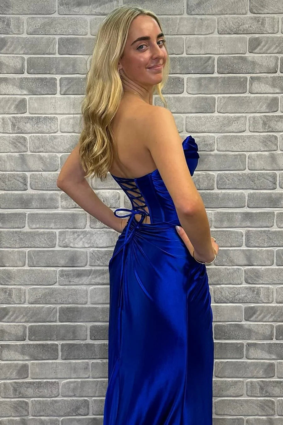 Strapless Twist-Front Mermaid Long Dress with Slit