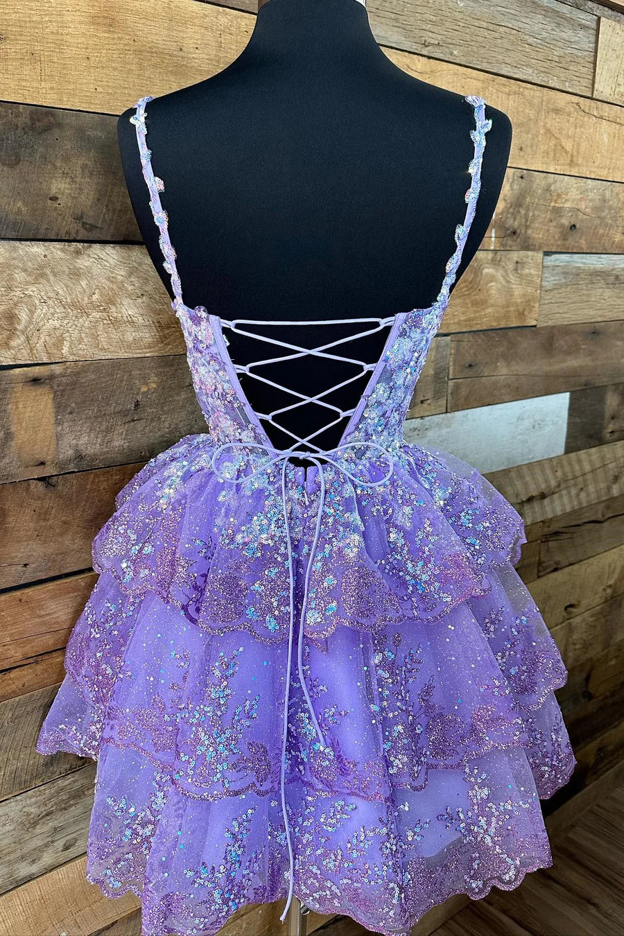 Lavender Tulle Sequin Lace-Up Tiered Homecoming Dresse