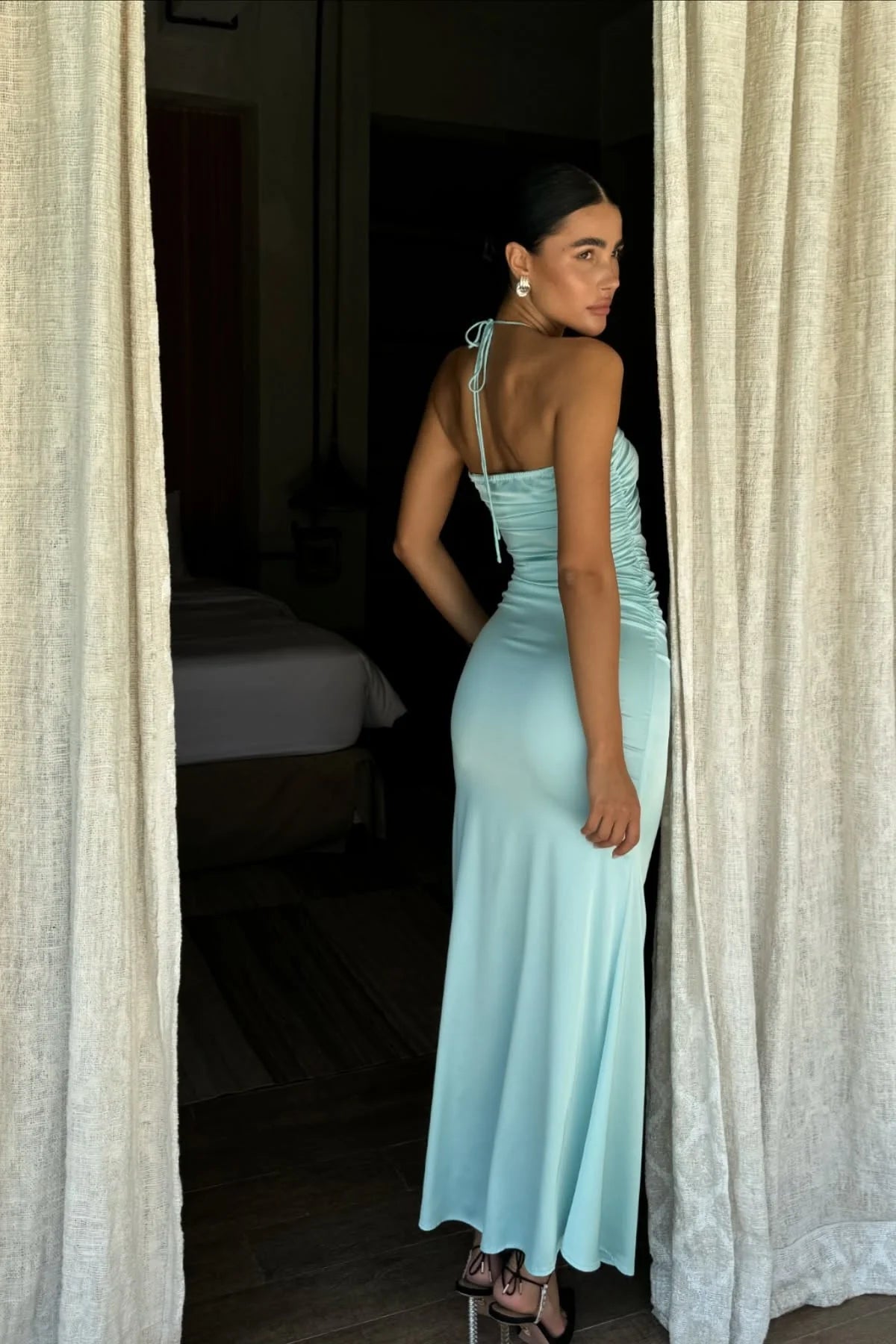 Hot Sheath Halter Neck Teal Long Full Of Charm Party Dress