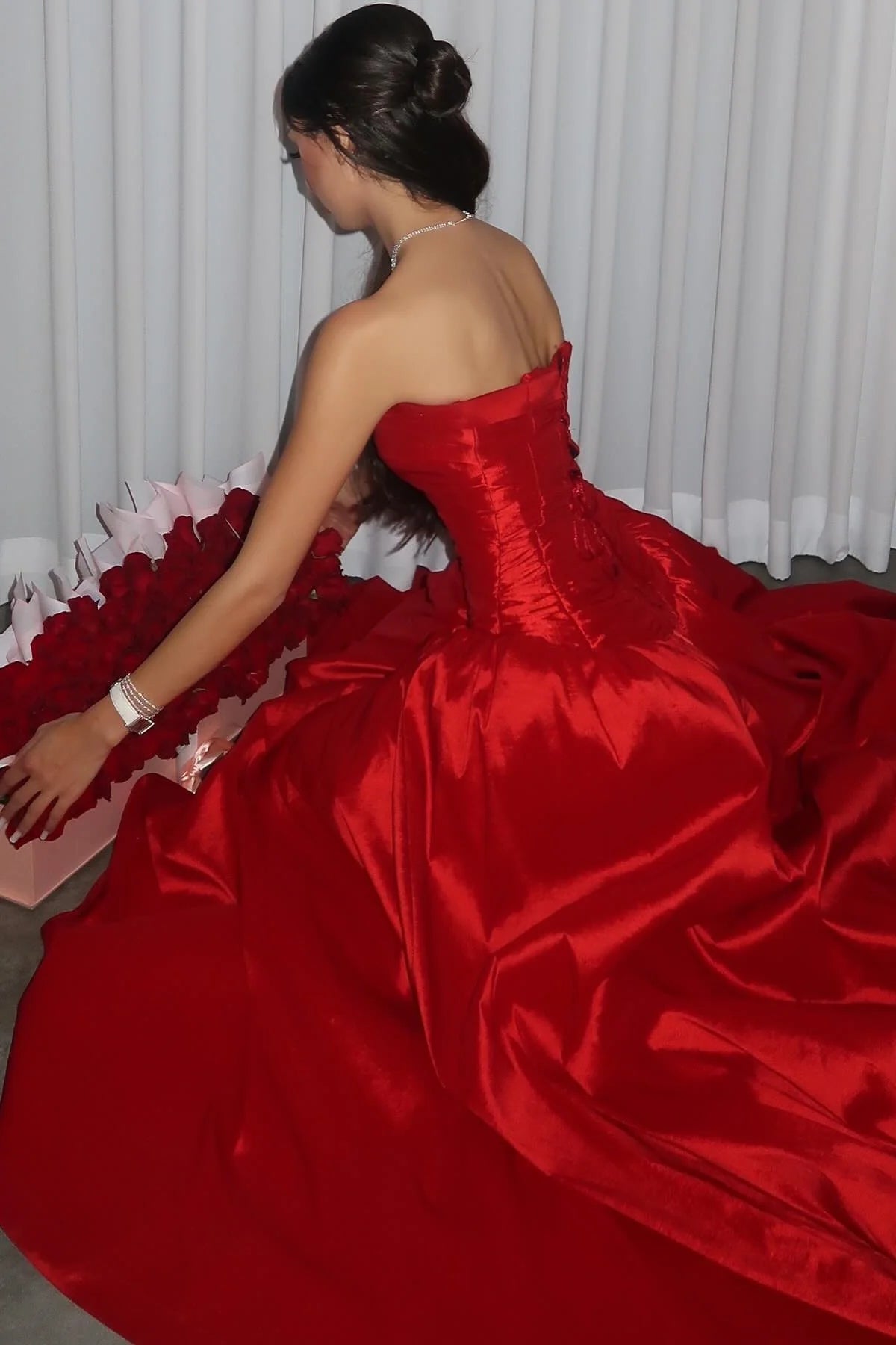 Princess A Line Strapless Red Long Unique Design Party Dress