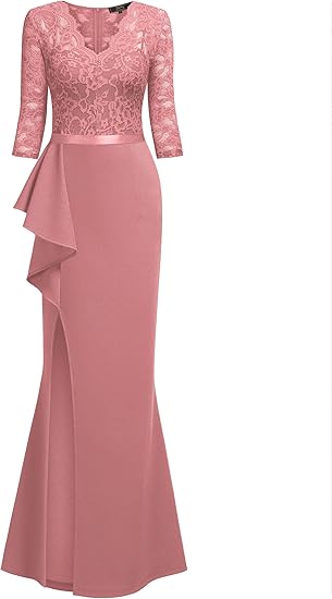 Women's Vintage Floral Lace Ruffle Half Sleeve Evening Dress