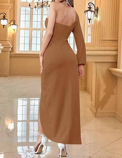 Women's One Shoulder Long Sleeve Full Of Charm Evening Dress