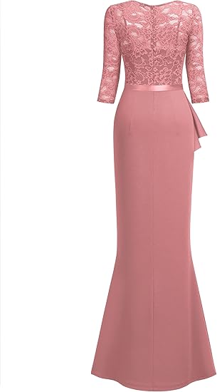 Women's Vintage Floral Lace Ruffle Half Sleeve Evening Dress