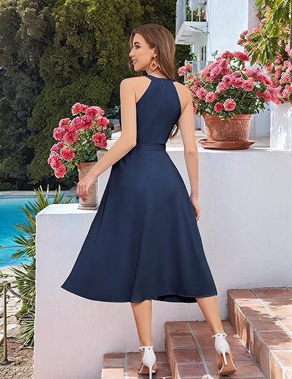 Women Halter Chiffon Wedding Bridesmaid Prom Dress