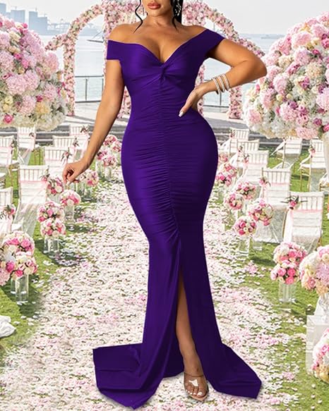 Sexy Formal Dress for Women Ruched Off Shoulder Evening Dresses