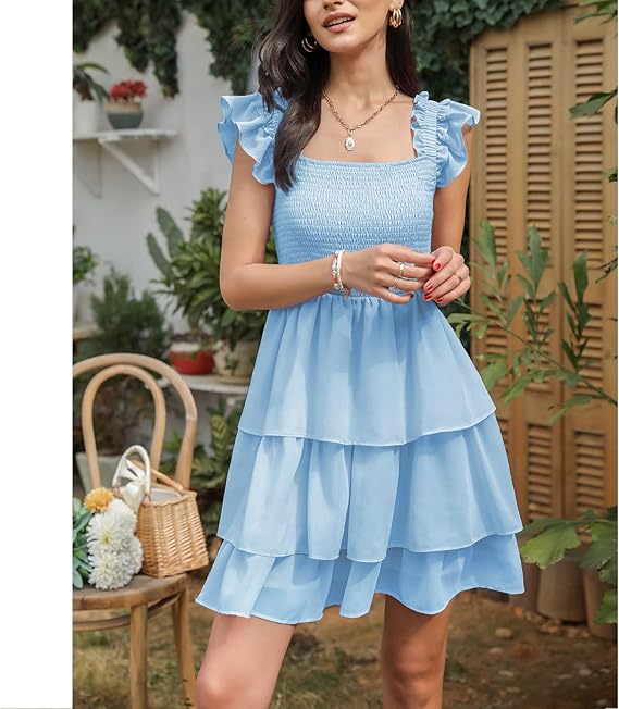 Womens Square Neck Sleeveless Ruffle Homecoming Dresses
