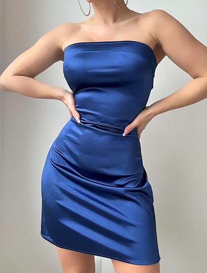 Women Tube Satin Mini Dress Bodycon Backless Silk Wedding Guest Homecoming Dresses