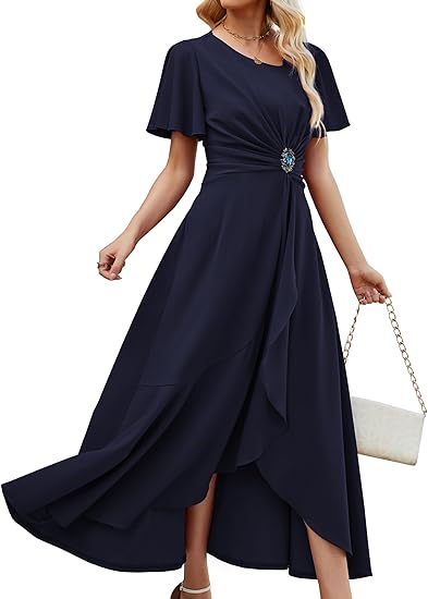 Ruffle Sleeve A Line Evening Party Formal Dresses for Women Evening Dress