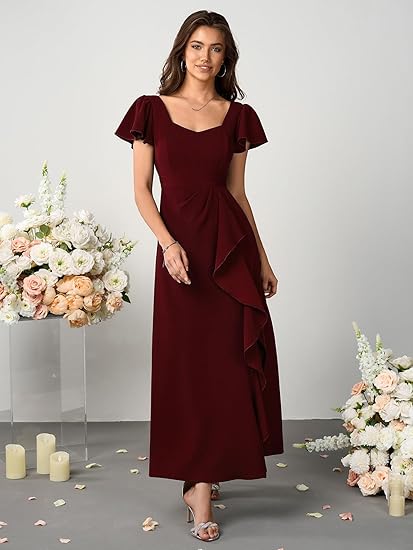 Womens Long Formal Cocktail Dresses Square Neck Split Elegant Evening Party