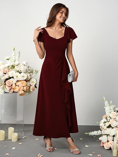 Womens Long Formal Cocktail Dresses Square Neck Split Elegant Evening Party